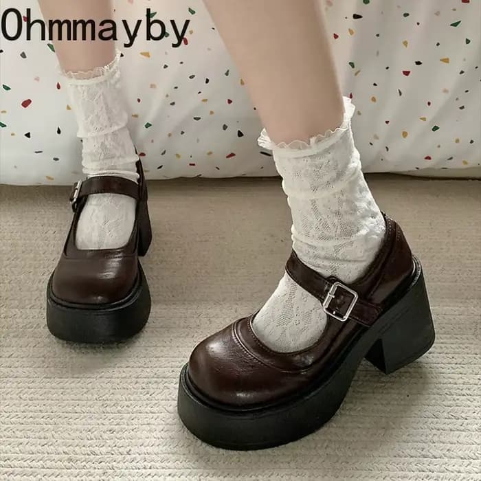 Chaussures Mary Jane noires y2k à talon pour femmes