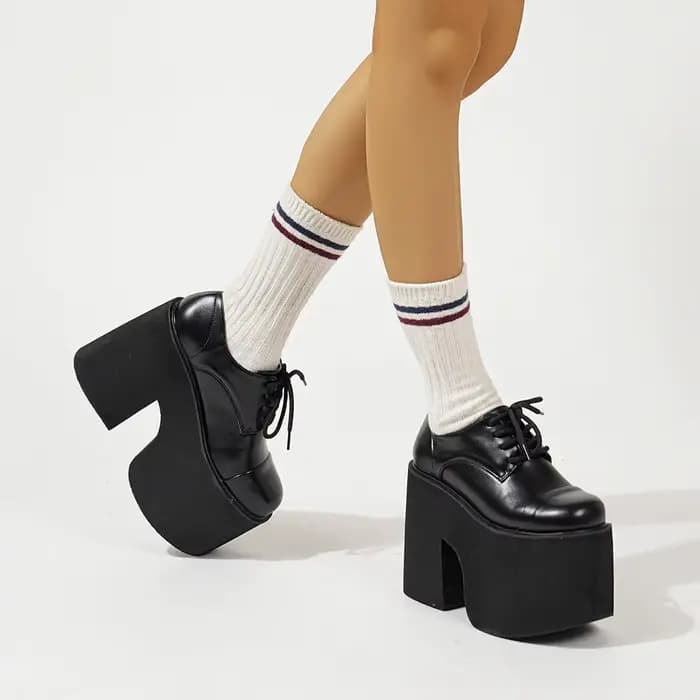 Gdgydh femmes escarpins à talons épais à lacets élégant Oxford plate-forme pompes