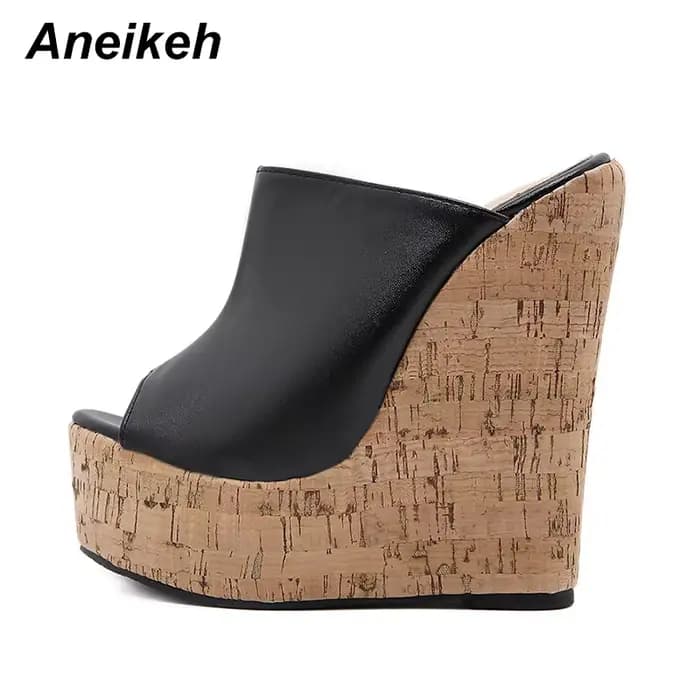 Aneikeh noir plate-forme sandales à talons compensés pantoufles 2025 été mode Peep orteil Super haute hauteur Sexy sandale Mules zapatillas mujer