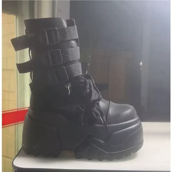 Bottines d'automne en cuir pour femmes, chaussures épaisses, baskets respirantes à plateforme haute, semelle épaisse de 9CM, bottes de moto à semelles compensées