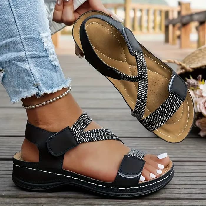 Sandales compensées simples de couleur unie pour femmes