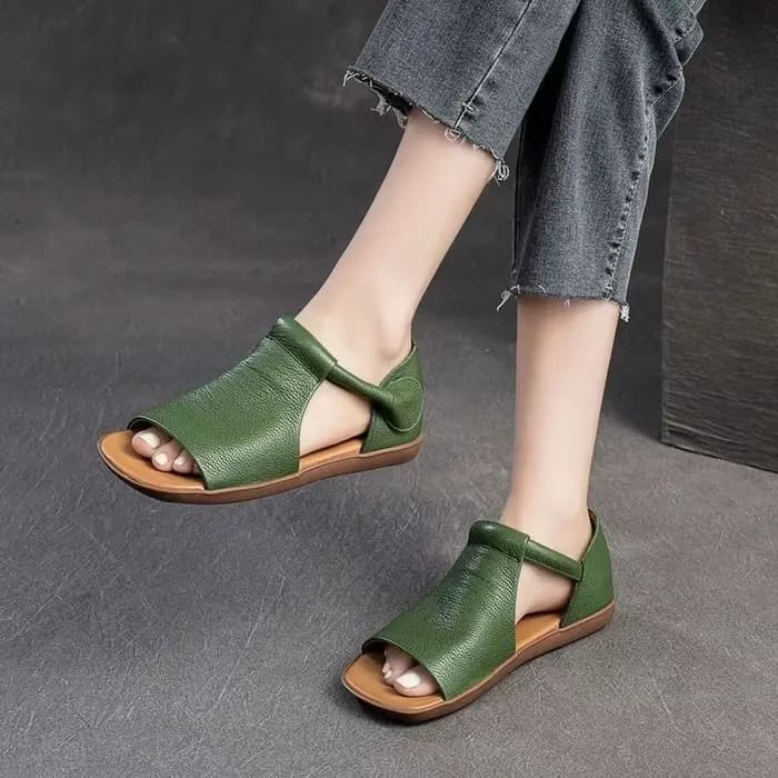 Sandales d'été en cuir de vachette première couche Summer Mint Mambo Dopamine pour femmes