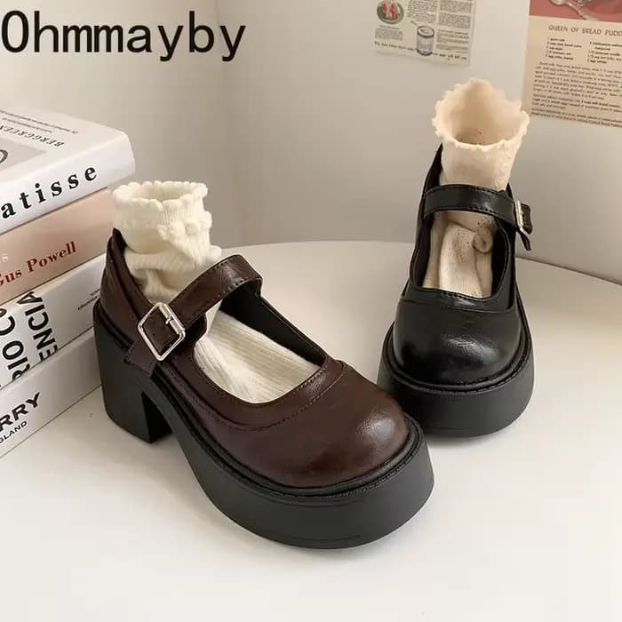 Chaussures Mary Jane noires y2k à talon pour femmes