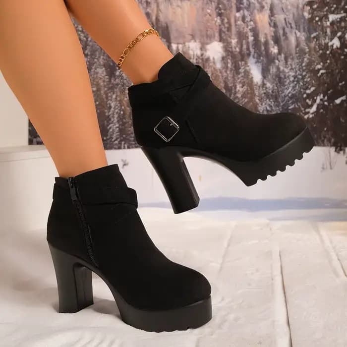 Hiver bout rond daim confortable talons hauts anti-dérapant bottes décontractées à la mode nouveau Style Sexy élégant