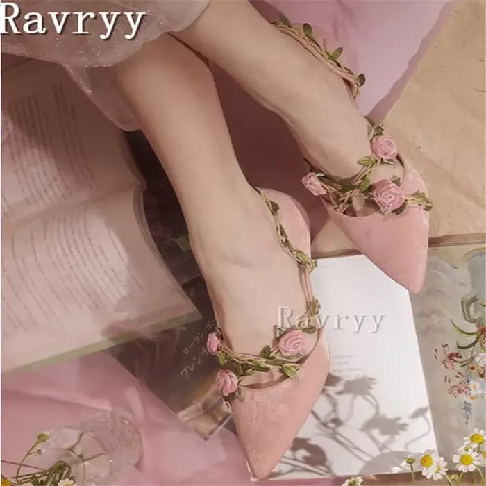 Escarpins pointus à fleurs roses pour femmes