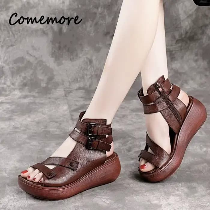 Sandales de gladiateur en cuir rétro pour femmes
