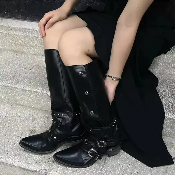 Chunky Knight Chaussures de moto en cuir pour femme