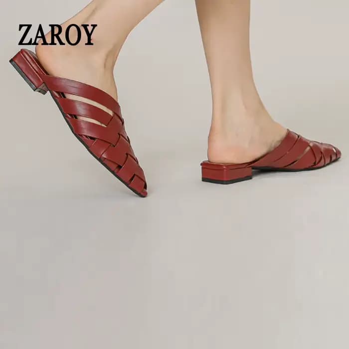 ZAROY tissage Mules pantoufle printemps été chaussures décontractées pour femme bout pointu talons bas en plein air