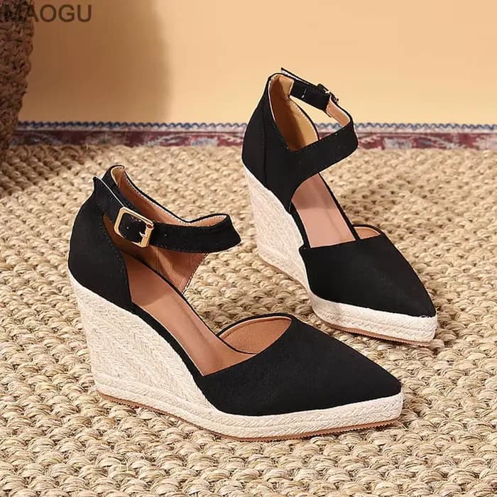 Bout pointu femmes chaussures compensées plate-forme talon haut Espadrille semelle été mode sandales robe pompes Size34-42 Zapatos De Mujer