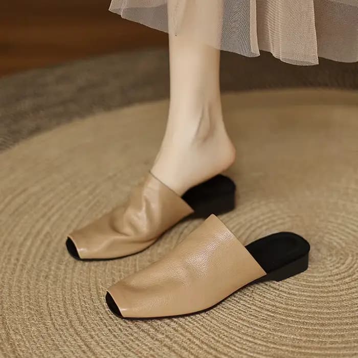 Mules d'été en cuir véritable pour femmes