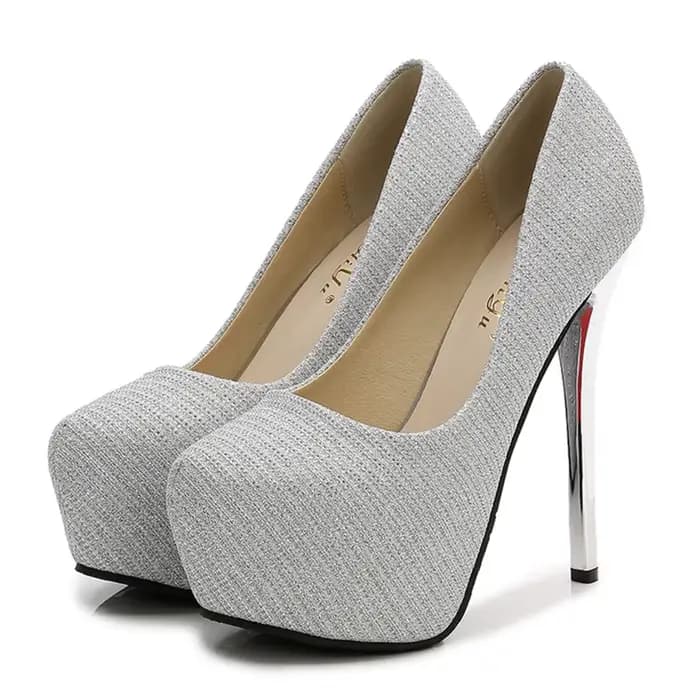 Escarpins à plateforme à talons en métal argenté pour femmes