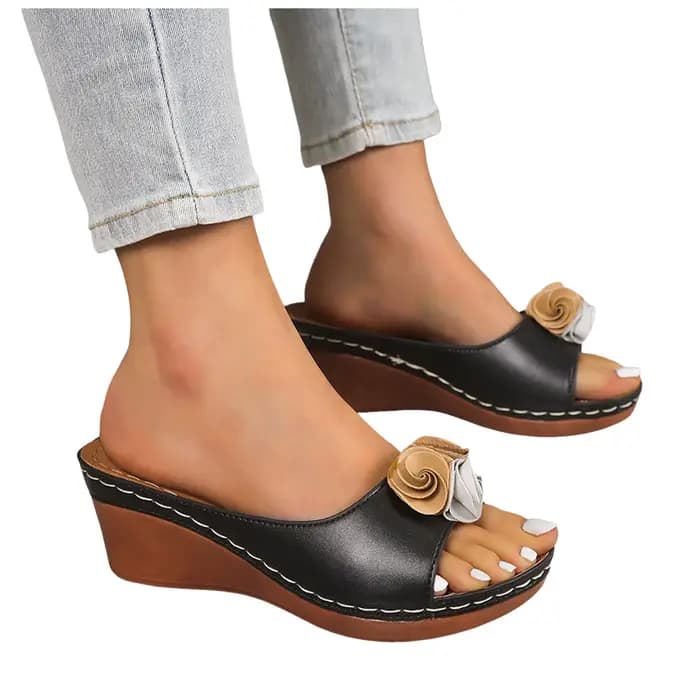 Femmes fleur sandales 2025 talons compensés chaussures d'été