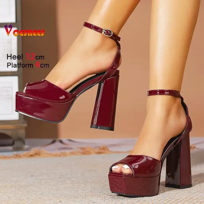 Chaussures de soirée à talons hauts épais de 12CM pour femmes