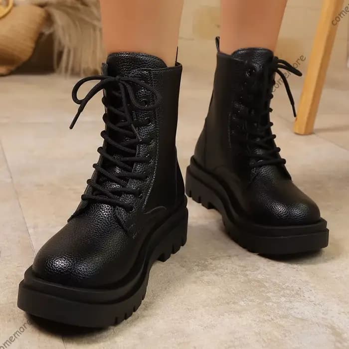 Comemore à lacets bottines femmes en cuir Pu talon haut Botas pour femme printemps automne fond épais grande taille