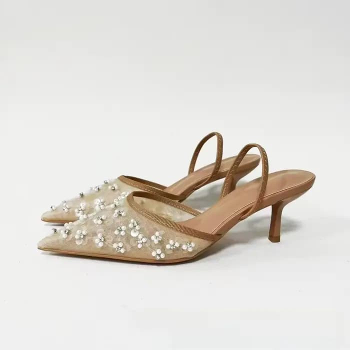 Année Anniversaire Embelli Sandales à talons hauts à bout pointu avec tige en maille respirante à lacets pour vêtements