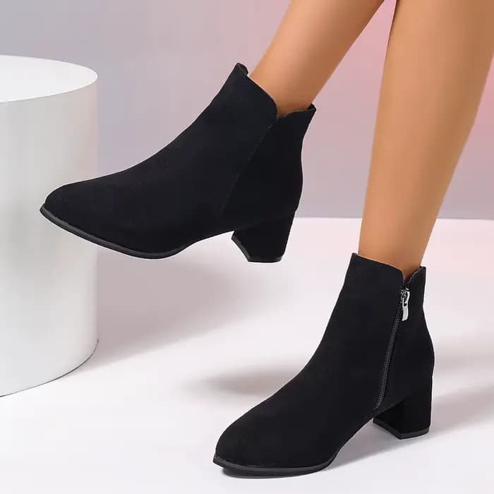 Nouveau Bottines simples bottes à talons carrés fermetures éclair latérales pointues daim talon haut mode