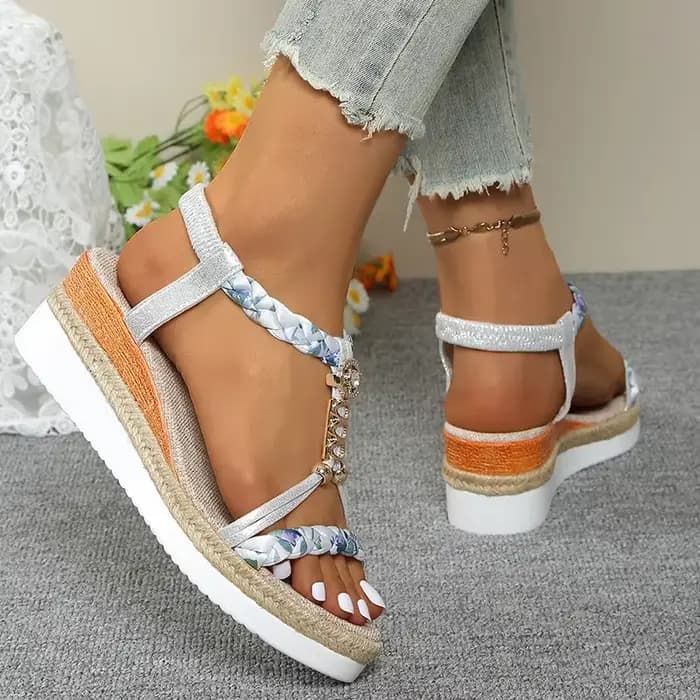 Mode t-strap plate-forme sandales pour femmes nouveau mélange de couleurs bande élastique