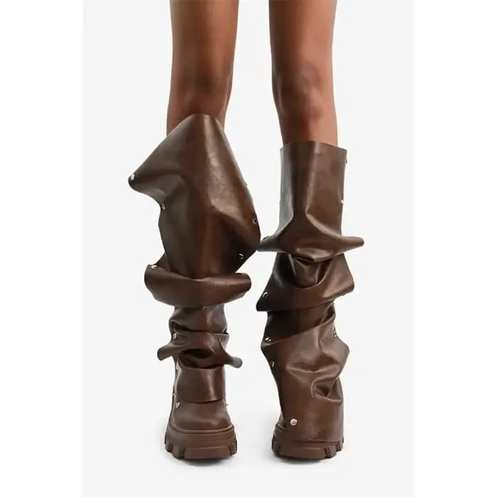 Bottes hautes déformables à semelle de talon en métal pour femmes