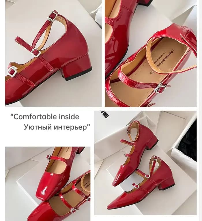 Ods femmes pompes Mary Jane chaussures rouge argent noir élégant trois sangles de boucle printemps automne