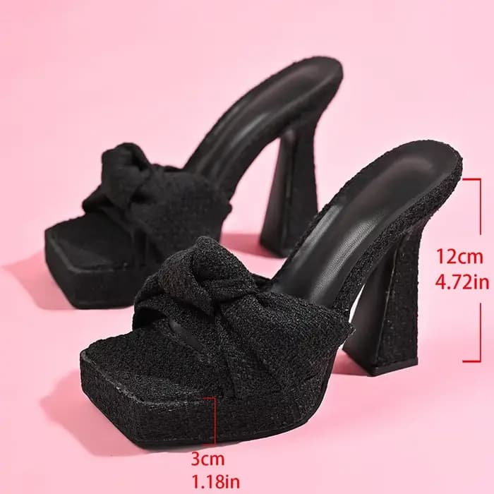 Mode d'été noir talons hauts pantoufles femmes bout carré plate-forme sandales femme conception plissée talon épais Sandalias De Mujer