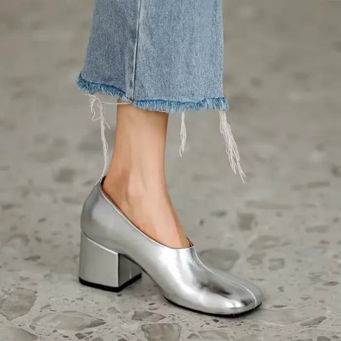Escarpins Modernes Argentés en Cuir de Vache pour Femme