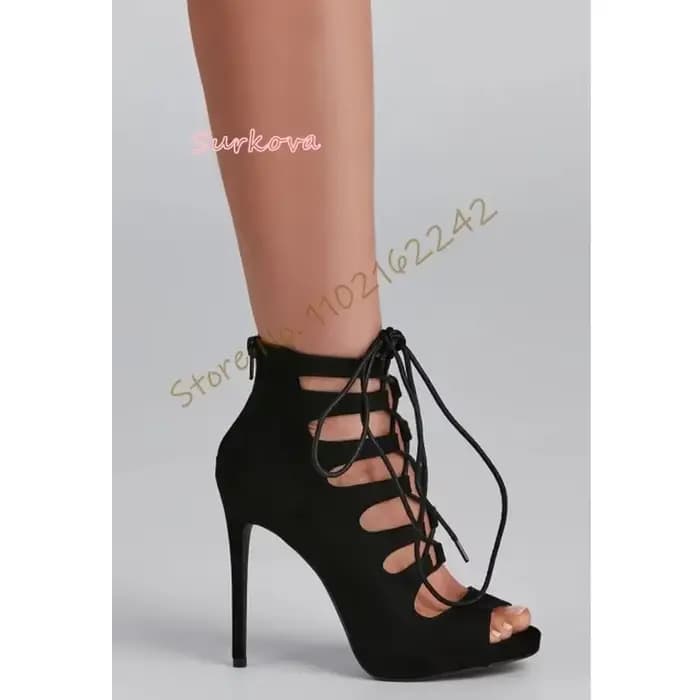 Été Camel bout ouvert talons hauts femmes Stiletto creux sangle croisée sandales élégant mode daim chaussures pour femmes gladiateur 46