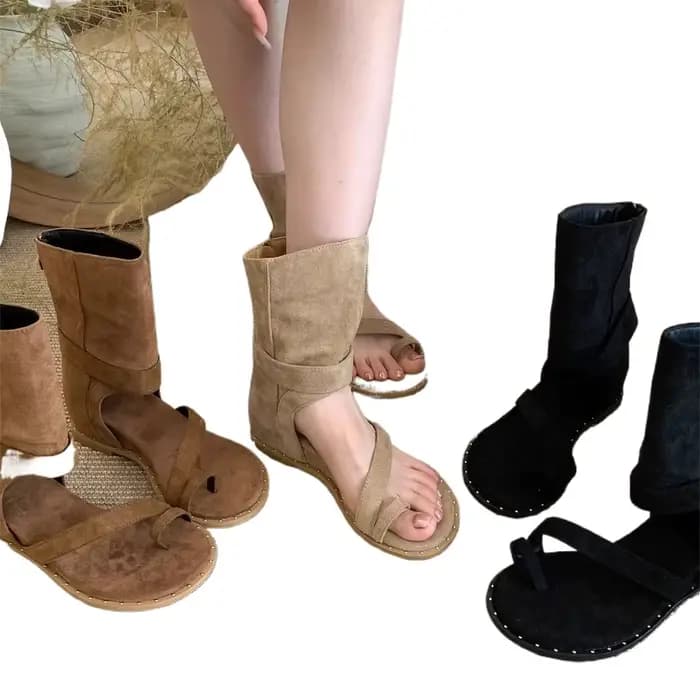 Sandales Rétro Femme Été 2026 Nouvelle Mode Bottines Décontractées Polyvalentes à Bout Ouvert Style Romain Chaussures Décontractées pour Femmes