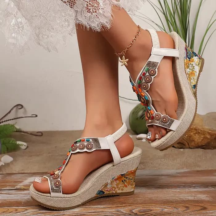 Nouvelles sandales compensées rétro confortables en cuir noir pour femme
