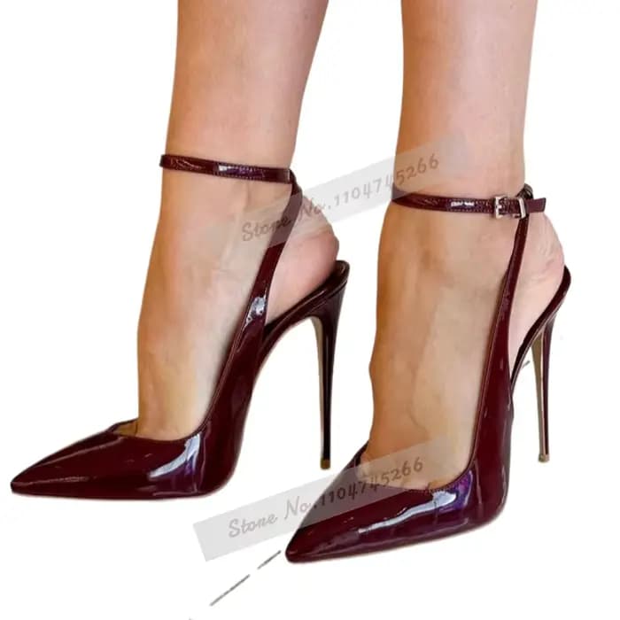 Chaussures à talons hauts en cuir miroir bordeaux 12 cm 10 cm 8 cm