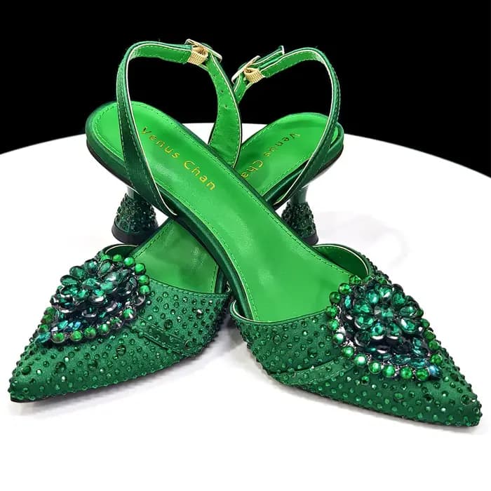 Ensemble élégant de talons hauts et sac en strass vert - Mode africaine tendance pour femmes - Dernier design de style INS