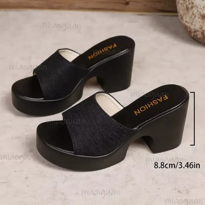 Mules en Denim à talons hauts pour femmes, pantoufles à talons épais, sandales coulissantes à bout ouvert, chaussures d'été décontractées à la mode Zapatos De Mujer