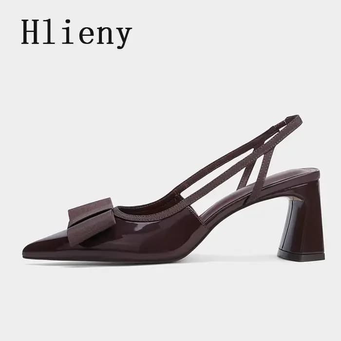 Hlieny Vintage marron élastique papillon noeud concepteur talons hauts sandales en cuir verni bout pointu Slingbacks chaussures femmes pompes
