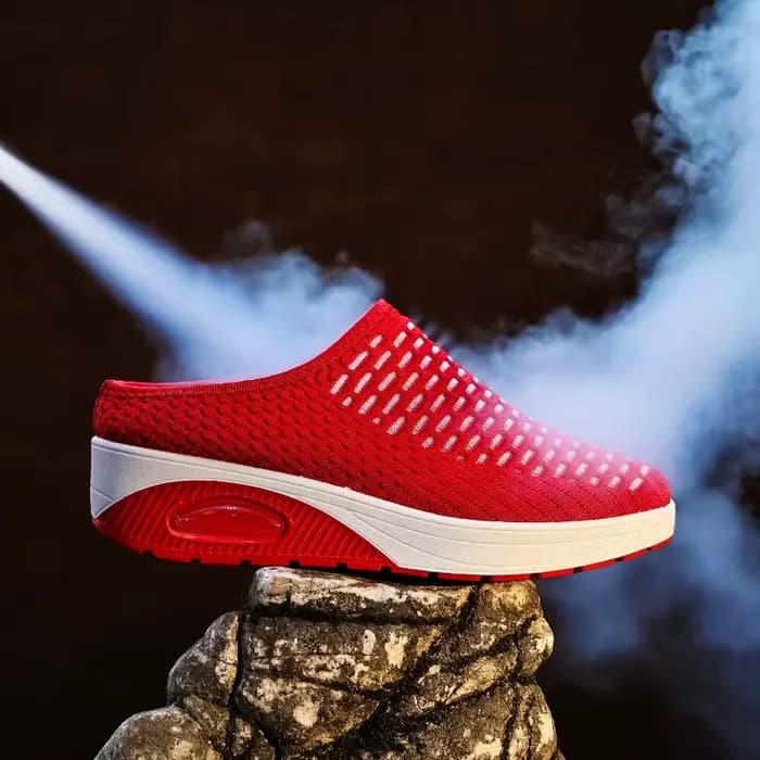 Mules compensées sans talon en maille respirante pour femme