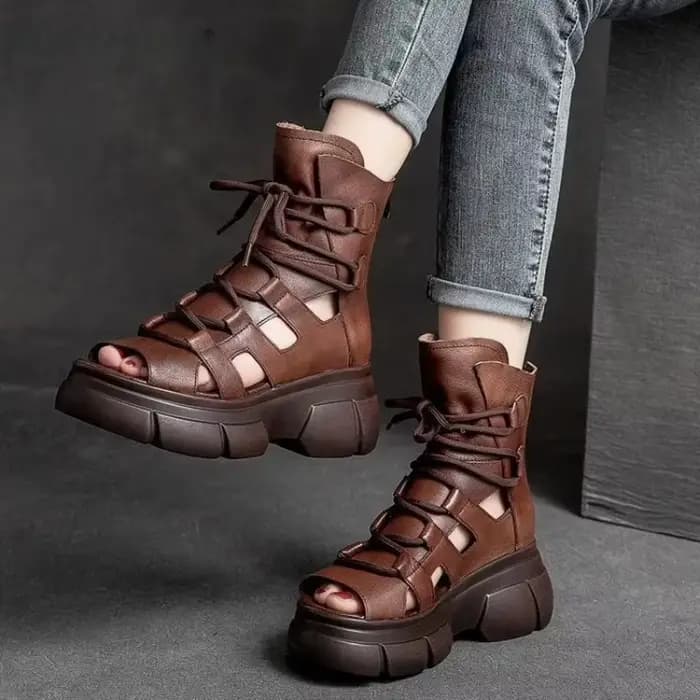 Mode nouvelles Sandales romaines chaussures à plate-forme compensée évidé respirant Femmes