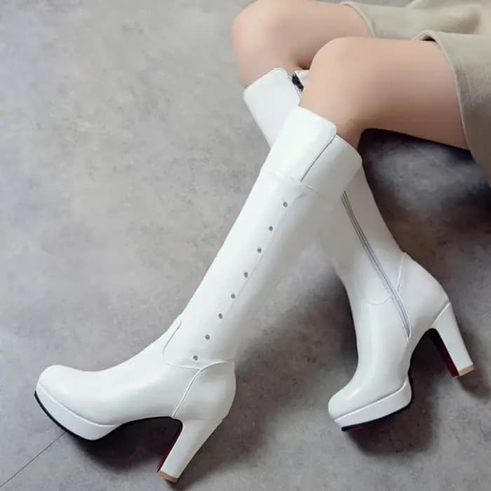 Botas De Mujer bottes hautes femmes automne hiver talons hauts noir blanc en cuir robe De soirée bureau longue