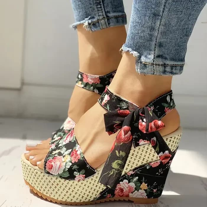 Sandales Compensées Confortables à Lacets pour Femme