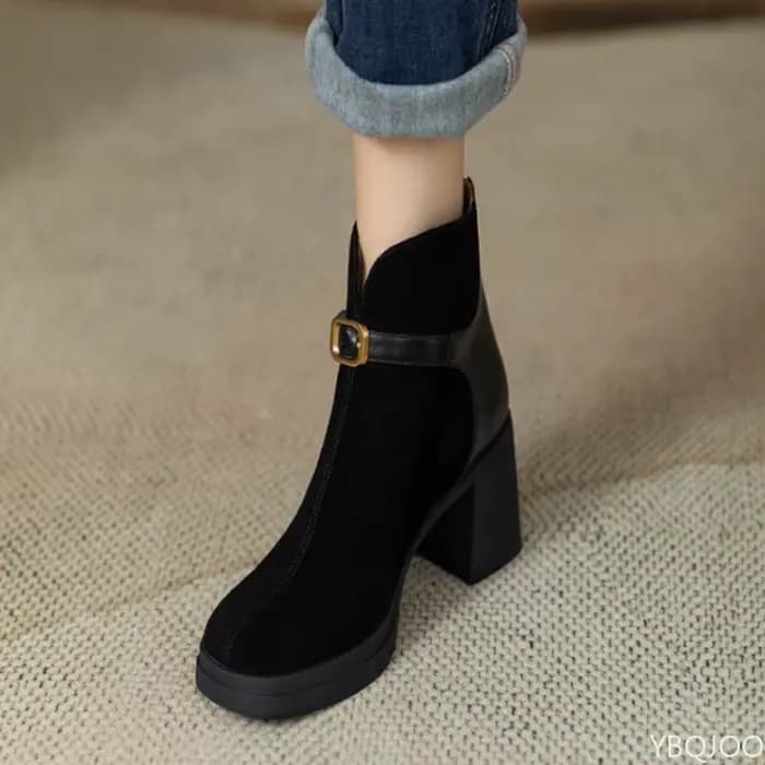 À la mode polyvalent semelle épaisse talon épais femmes bottes automne hiver élégant simple talons hauts loisirs