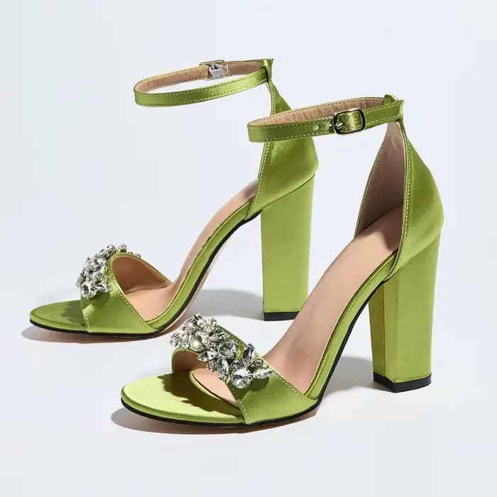 Sandales de luxe à talons hauts pour femmes, ornées de strass, en satin, chaussures de créateur, à bout ouvert, avec boucle à la cheville, ajourées, élégantes pour banquets et soirées
