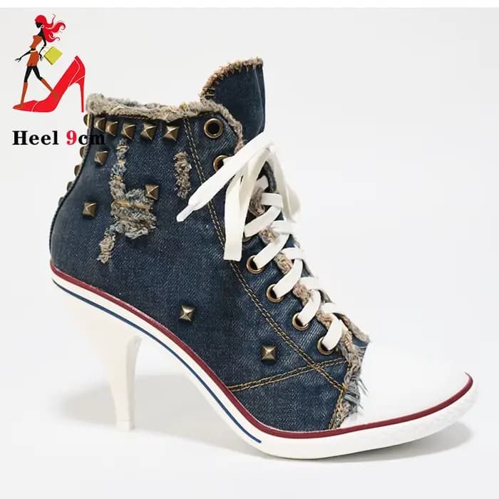 Denim femmes bottes Design Stiletto 9CM chaussures à talons hauts mode dame à lacets pointu bottines Sexy à talons hauts chaussures à talons fins