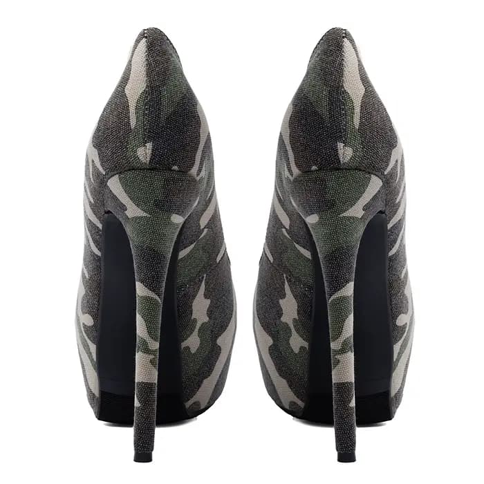 Escarpins à plateforme en toile camouflage à talon aiguille, bout rond, à enfiler, pour femme, imprimé camouflage, talons hauts, chaussures de soirée et de mode urbaine