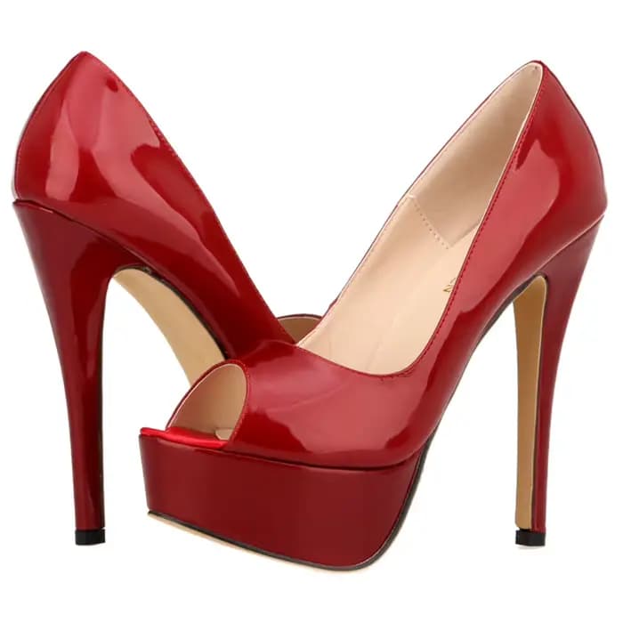 LOSLANDIFEN chaussures femmes en cuir verni noir bleu rouge talons aiguilles pompes de mariage Sexy plate-forme dames Peep Toe chaussure de fête 2025