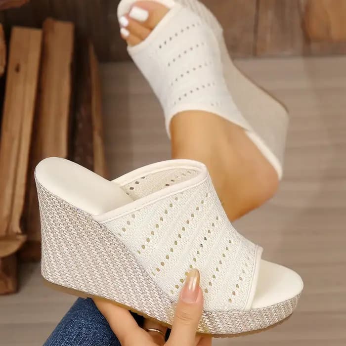 2026 Sandales compensées à plateforme pour femme, mules confortables à bout ouvert, à enfiler, tressées, chaussures de plage d'été