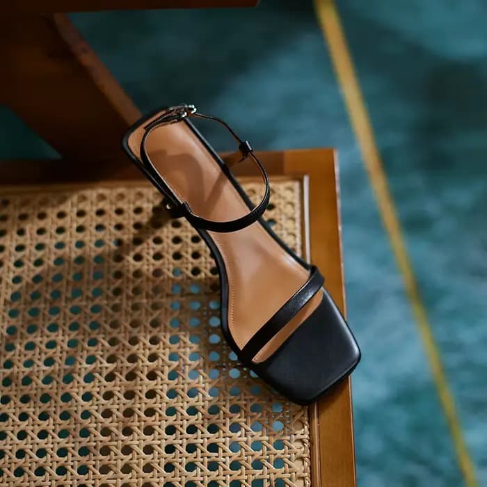 Call TAA-Sandales décontractées en cuir véritable pour femmes, talons hauts fins, chaussures à plate