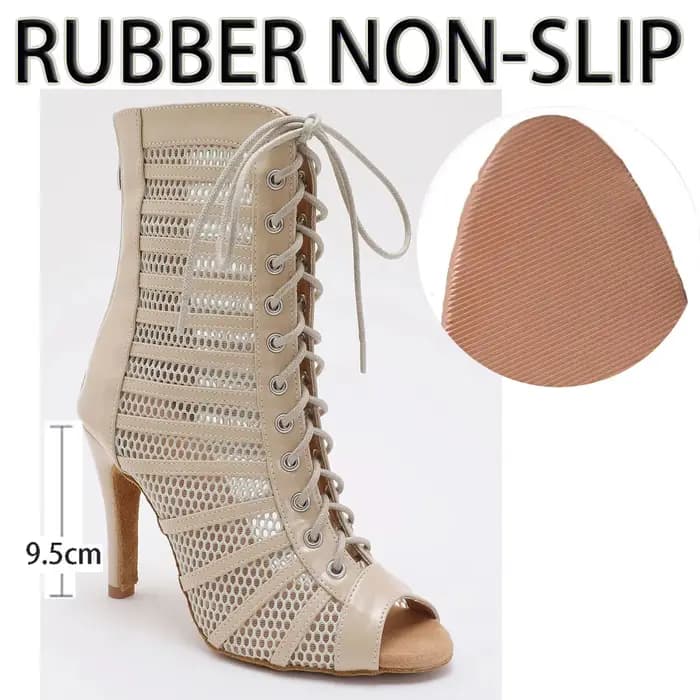 Cuir noir femmes talons hauts fins 9.5cm confort à lacets botte salle de bal semelle en daim talons aiguilles latins chaussons grande taille