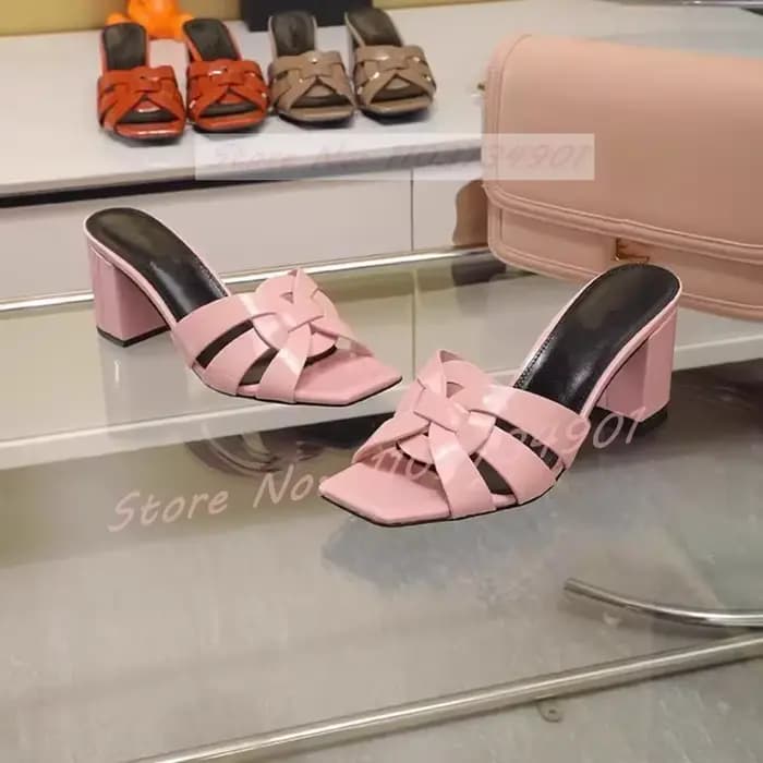 Pantoufles à talons carrés en cuir véritable pour femmes, mules élégantes, soirée en plein air, Parker ouvert, décontracté, concis, chaussures de grande taille