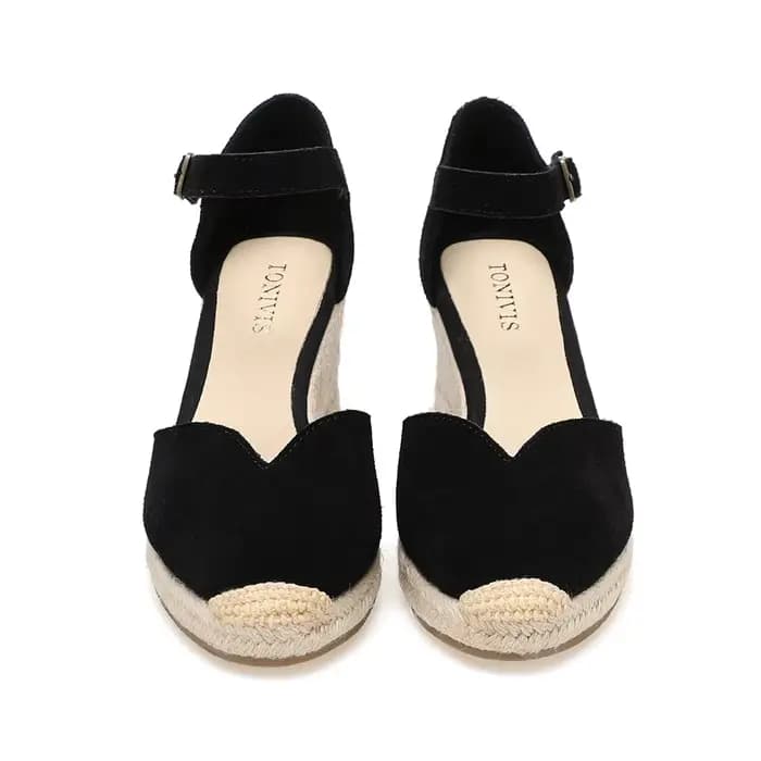 Chaussures à talons compensés Sandales pour femmes en cuir véritable avec enveloppe de cheville et 5-8 cm pour dames