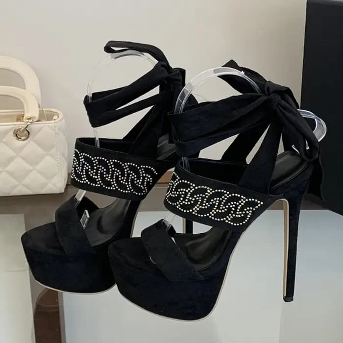Eilyken – sandales à talons hauts en cristal et diamant pour femmes, chaussures de danse sur poteau à lacets à la cheville, mode d'été