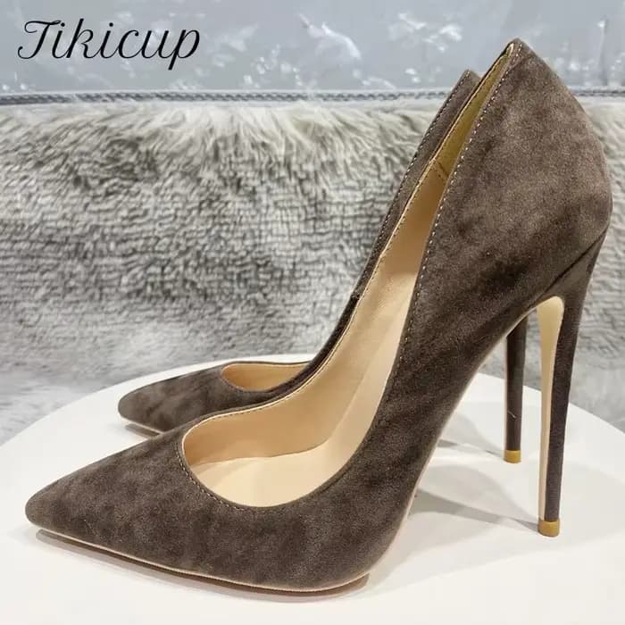 Tikicup-Escarpins pointus en daim marron café pour femme