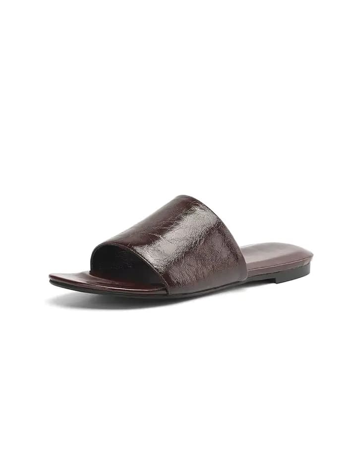 Pantoufles d'été en croûte de cuir pour femmes, tendance, Sexy, bordeaux, noir, bout ouvert, grande