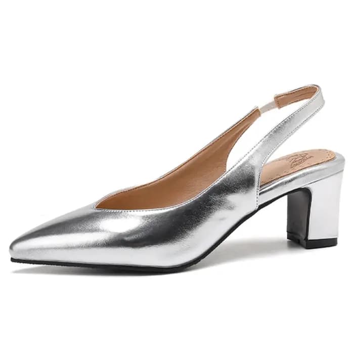 Slingback femmes talons pompes chaussures grande taille 45 luxe or argent bout pointu or